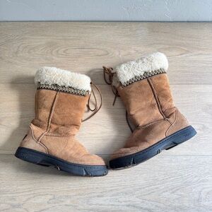 UGG Ultimate Tall Winter Boots Womens Size 7 EUR 38 Brown Leather Sheepskin